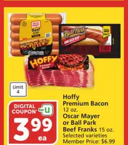 Albertsons Hoffy Premium Bacon 12 oz. Oscar Mayer or Ball Park Beef Franks 15 oz offer