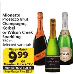 Albertsons Mionetto Prosecco Brut Champagne, Korbel or Wilson Creek Sparkling offer