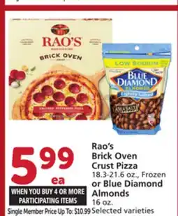 Albertsons Rao's Brick Oven Crust Pizza 18.3-21.6 oz., Frozen or Blue Diamond Almonds 16 oz offer