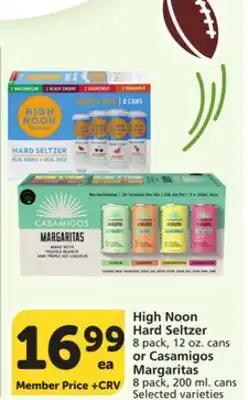 Albertsons High Noon Hard Seltzer 8 pack, 12 oz. cans or Casamigos Margaritas 8 pack, 200 ml. cans offer