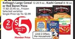 Albertsons Kellogg's Large Cereal 12-20.9 oz., Kashi Cereal 8-18 oz. or Red Baron Pizza 17.82-23.45 oz offer