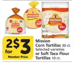 Albertsons Mission Corn Tortillas 30 ct. or Soft Taco Flour Tortillas 10 ct offer