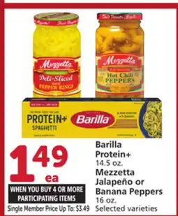 Albertsons Barilla Protein + 14.5 oz. Mezzetta Jalapeño or Banana Peppers 16 oz offer