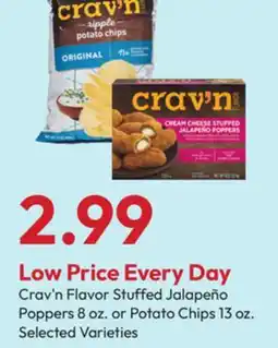 Stater Bros Crav'n Flavor Stuffed Jalapeño Poppers 8 oz. or Potato Chips 13 oz offer