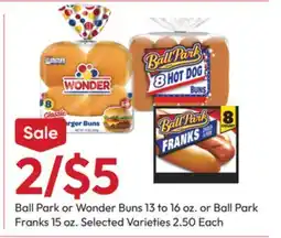 Stater Bros Ball Park or Wonder Buns 13 to 16 oz. or Ball Park Franks 15 oz offer