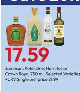 Stater Bros Jameson, Ketel One, Hornitos or Crown Royal offer