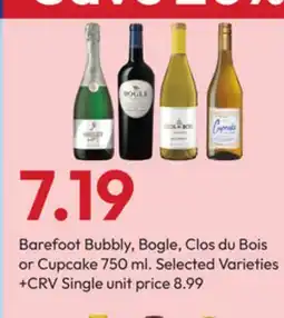 Stater Bros Barefoot Bubbly, Bogle, Clos du Bois or Cupcake offer