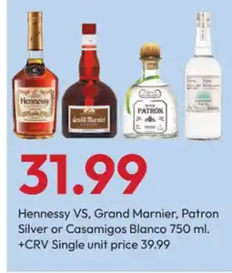 Stater Bros Hennessy VS, Grand Marnier, Patron Silver or Casamigos Blanco offer