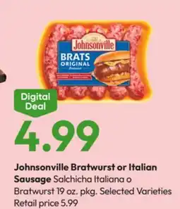 Stater Bros Johnsonville Bratwurst or Italian Sausage offer