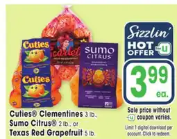 Jewel-Osco Cuties Clementines 3 lb., 3. Sumo Citrus 2 lb., or Texas Red Grapefruit offer
