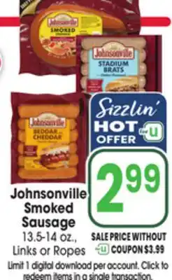 Jewel-Osco Johnsonville Smoked Sausage 13.5-14 oz., Links or Ropes offer