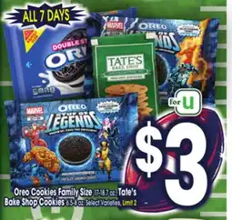 Jewel-Osco Oreo Cookies Family Size 17-18.7 oz., Tate's Bake Shop Cookies 6.5-8 oz offer
