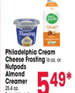 Jewel-Osco Philadelphia Cream Cheese Frosting 16 oz. or Nutpods Almond Creamer 25.4 oz offer