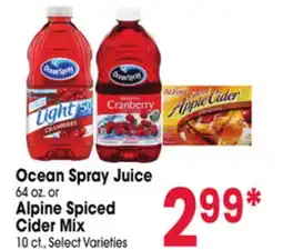 Jewel-Osco Ocean Spray Juice 64 oz. or Alpine Spiced Cider Mix 10 ct offer