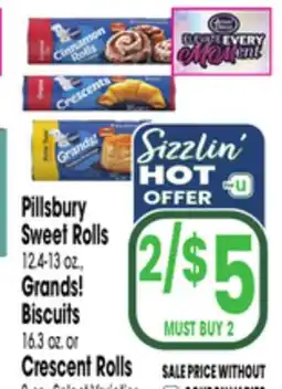 Jewel-Osco Pillsbury Sweet Rolls 12.4-13 oz., Grands! Biscuits 16.3 oz. or Crescent Rolls offer