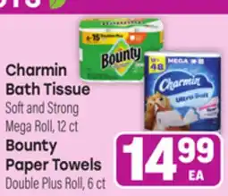 Tony’s Fresh Market Charmin Bath Tissue Soft and Strong Mega Roll, 12 ct Bounty Paper Towels Double Plus Roll, 6 ct offer