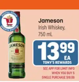Tony’s Fresh Market Jameson Irish Whiskey offer