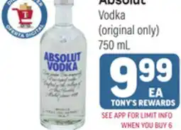 Tony’s Fresh Market Absolut Vodka offer