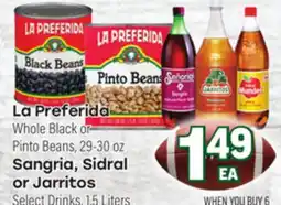 Tony’s Fresh Market La Preferida Whole Black or Whole Black or Pinto Beans Sangria, Sidral or Jarritos offer