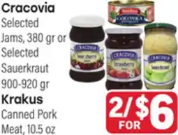 Tony’s Fresh Market Cracovia Selected Jams, 380 gr or Selected Sauerkraut 900-920 gr Krakus Canned Pork Meat, 10.5oz offer