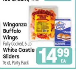 Tony’s Fresh Market Winganza Buffalo Wings, Fully Cooked, 5 lb White Castle Sliders, 16 ct, Party Pack offer