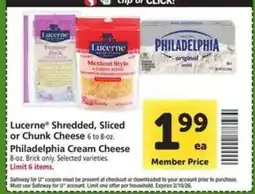 Safeway Lucerne Shredded, Sliced or Chunk Cheese / Philadelphia Cream Cheese offer
