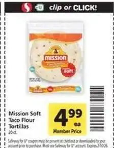 Safeway Mission Soft Taco Flour Tortillas offer