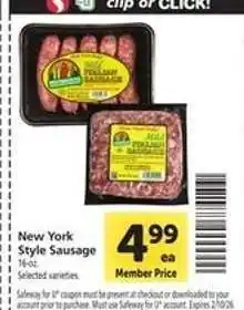 Safeway New York Style Sausage offer