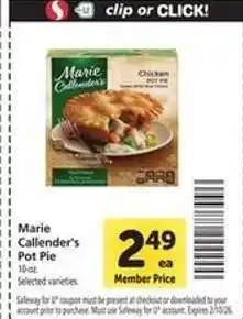 Safeway Marie Callender's Pot Pie offer