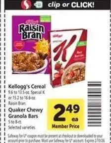 Safeway Kellogg's Cereal offer