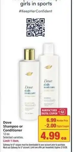 Safeway Dove Shampoo or Conditioner offer