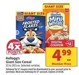 Safeway Kellogg's Giant Size Cereal offer