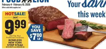 Food Lion Boneless New York Strip Steak offer