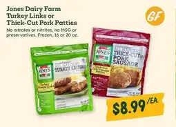 Sprouts Farmers Market Jones Dairy Farm Turkey Links or Thick-Cut Pork Patties offer