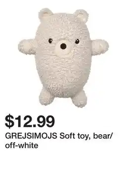 Ikea GREJSIMOJS Soft toy, bear/off-white offer