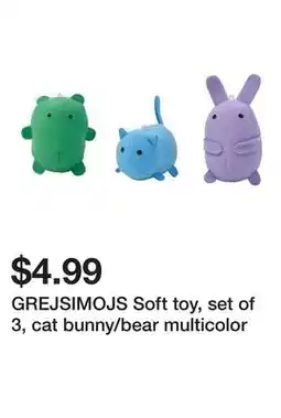 Ikea GREJSIMOJS Soft toy, set of 3, cat bunny/bear multicolor offer