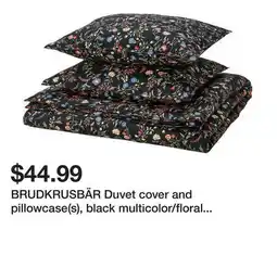 Ikea BRUDKRUSBÄR Duvet cover and pillowcase(s), black multicolor/floral pattern offer