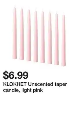 Ikea KLOKHET Unscented taper candle, light pink offer