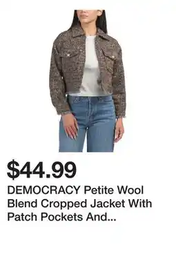 Marshalls DEMOCRACY Petite Wool Blend Cropped Jacket With Patch Pockets And Frayed Trim offer