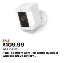 Best Buy Ring - Spotlight Cam Plus Outdoor/Indoor Wireless 1080p Battery Surveillance Camera - White offer