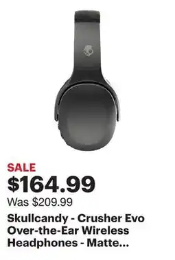 Best Buy Skullcandy - Crusher Evo Over-the-Ear Wireless Headphones - Matte Black offer
