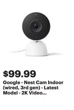 Best Buy Google - Nest Cam Indoor (wired, 3rd gen) - Latest Model - 2K Video and Gemini - Snow offer