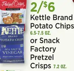 Heinen's Kettle Brand Potato Chips 6.5-7.5 OZ. or Snack Factory Pretzel Crisps 7.2 OZ offer