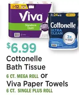 Heinen's Cottonelle Bath Tissue 6 CT. MEGA ROLL or Viva Paper Towels 6 CT. SINGLE PLUS ROLL offer