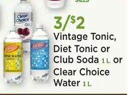 Heinen's Vintage Tonic, Diet Tonic or Club Soda 1 L. or Clear Choice Water 1 L offer