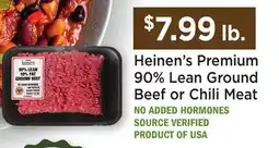 Heinen's Heinen's Premium 90% Lean Ground Beef or Chili Meat offer