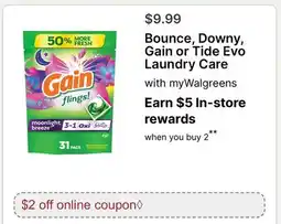 Walgreens Bounce, Downy, Gain or Tide Evo Laundry Care offer