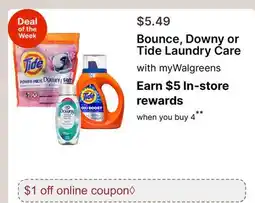 Walgreens Bounce, Downy or Tide Laundry Care offer