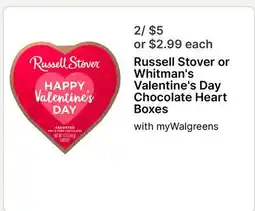Walgreens Russell Stover or Whitman's Valentine's Day Chocolate Heart Boxes offer