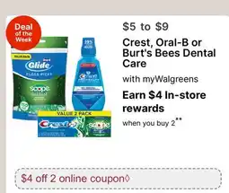 Walgreens Crest, Oral-B or Burt's Bees Dental Care offer
